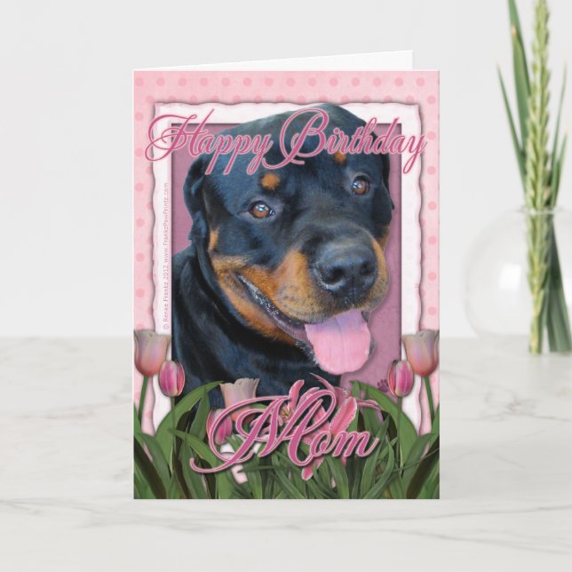 Birthday MOM - Pink Tulips - Rottweiler - Harley Card (Front)