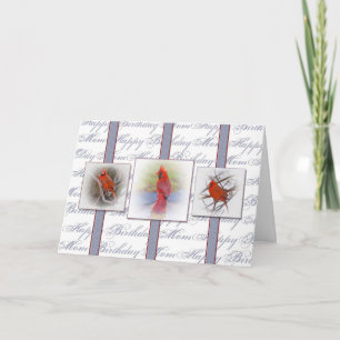 Birthday MOM, Red Cardinals, Birds, Nature Card