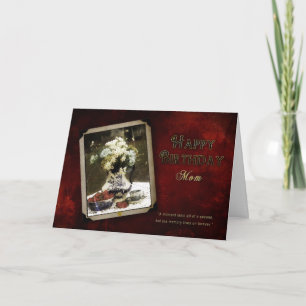 BIRTHDAY - MOM - VINTAGE Flow Blue Dishes, Flowers Card