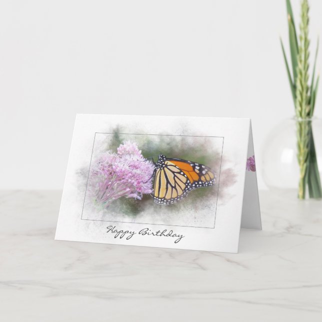 birthday monarch butterfly on wildflower card (Front)
