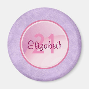 Birthday Monogram - Name and Age on a Pink Circle Magnet