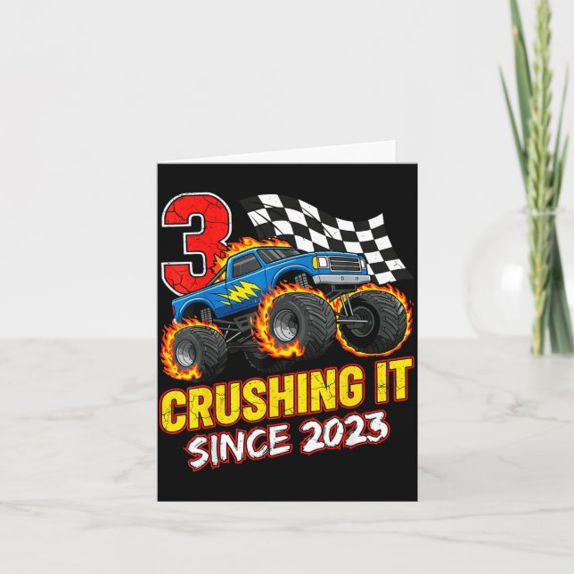 Birthday Monster Truck 3 Year Old Boys 3rd Party B Card (Front)