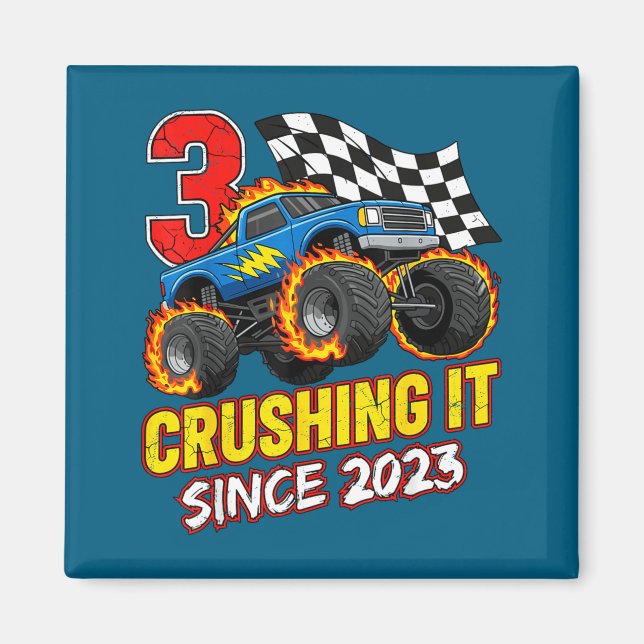 Birthday Monster Truck 3 Year Old Boys 3rd Party B Magnet (Front)