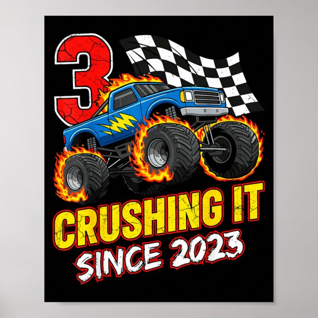 Birthday Monster Truck 3 Year Old Boys 3rd Party B Poster (Front)
