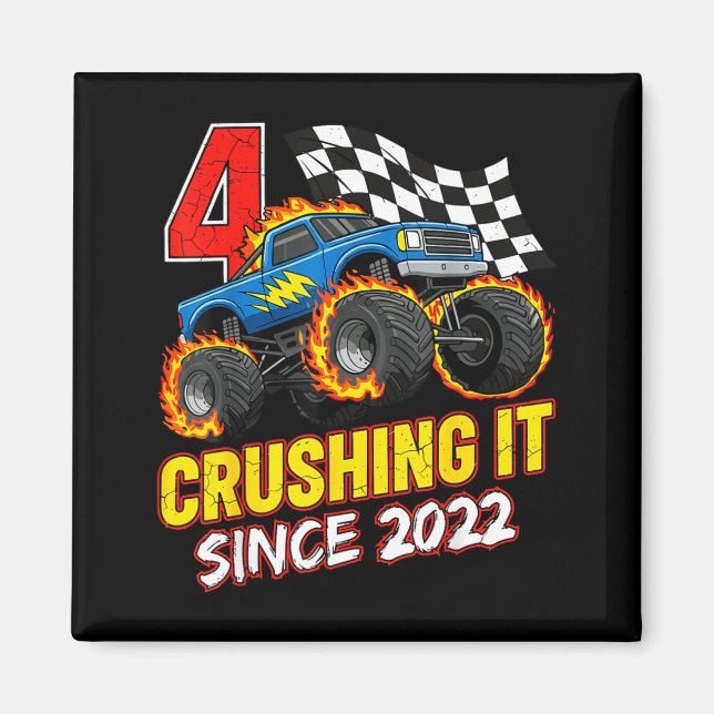 Birthday Monster Truck 4 Year Old Boys 4th Party B Magnet (Front)