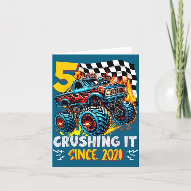 Birthday Monster Truck 5 Year Old Boys 5th Party B Card (Front)