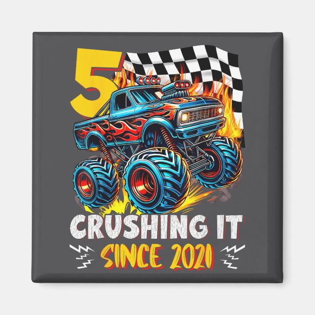 Birthday Monster Truck 5 Year Old Boys 5th Party B Magnet (Front)
