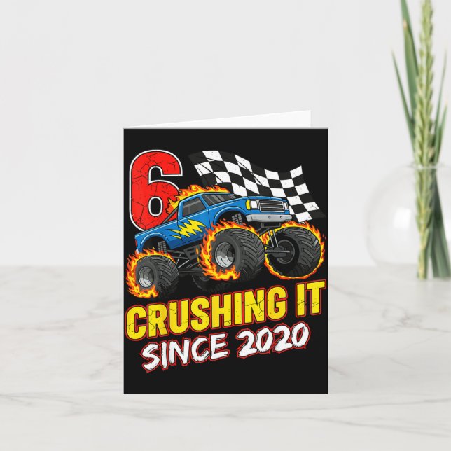Birthday Monster Truck 6 Year Old Boys 6th Party B Card (Front)