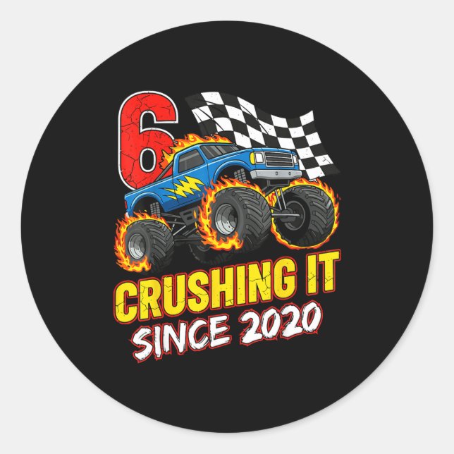 Birthday Monster Truck 6 Year Old Boys 6th Party B Classic Round Sticker (Front)