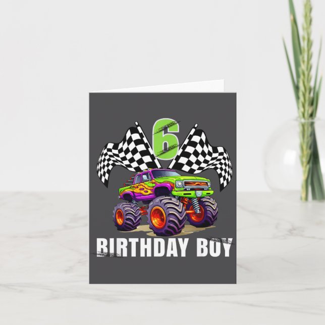 Birthday Monster Truck 6 Year Old Boys 6th Party  Card (Front)
