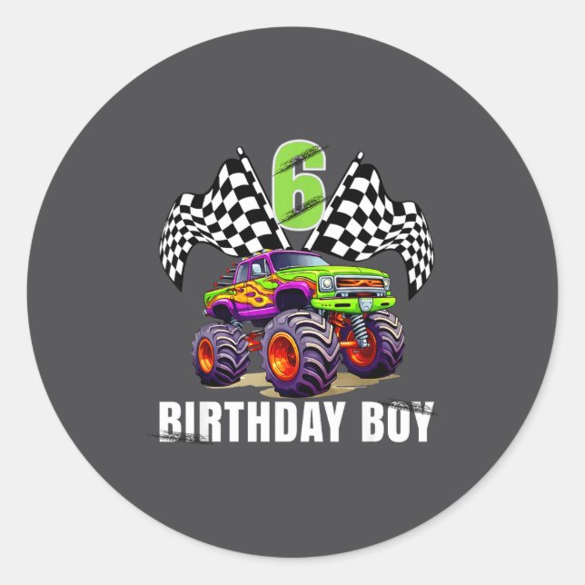 Birthday Monster Truck 6 Year Old Boys 6th Party  Classic Round Sticker (Front)