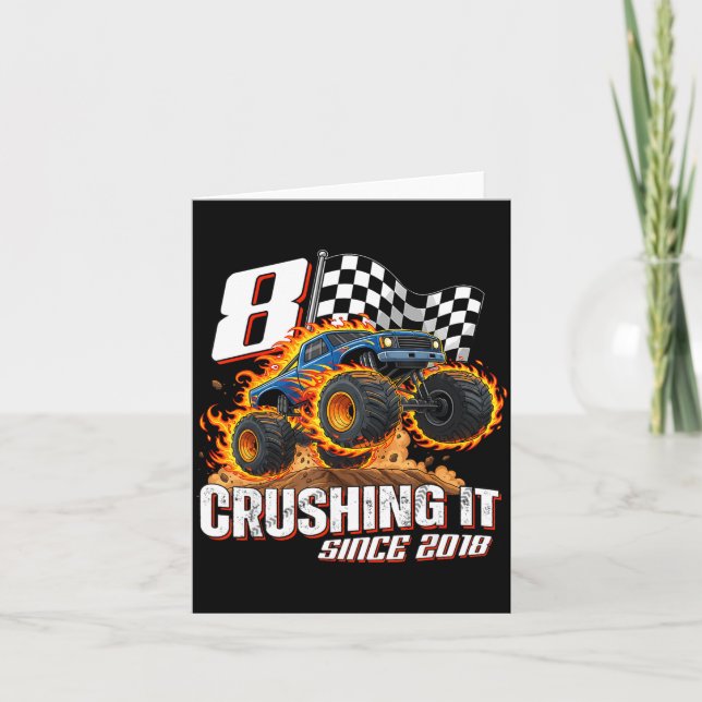 Birthday Monster Truck 8 Year Old Boys 8th Party B Card (Front)