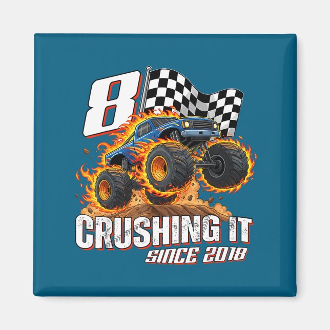 Birthday Monster Truck 8 Year Old Boys 8th Party B Magnet (Front)