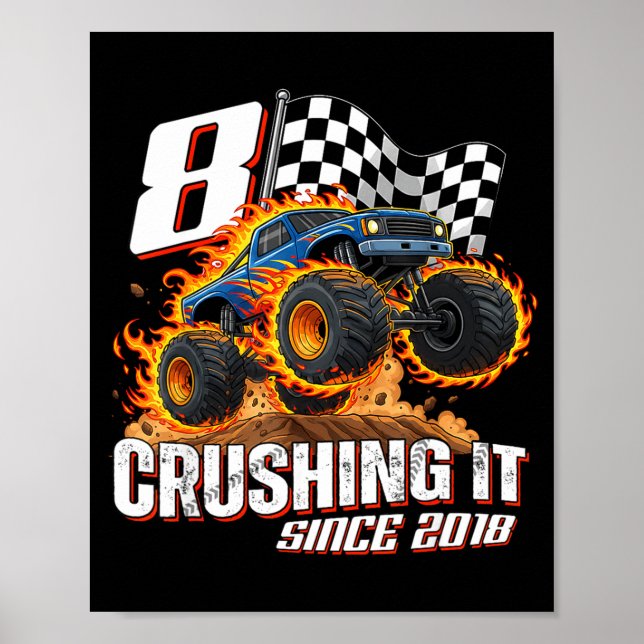 Birthday Monster Truck 8 Year Old Boys 8th Party B Poster (Front)