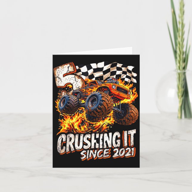 Birthday Monster Truck Boys 5 Crushing It Since 20 Card (Front)