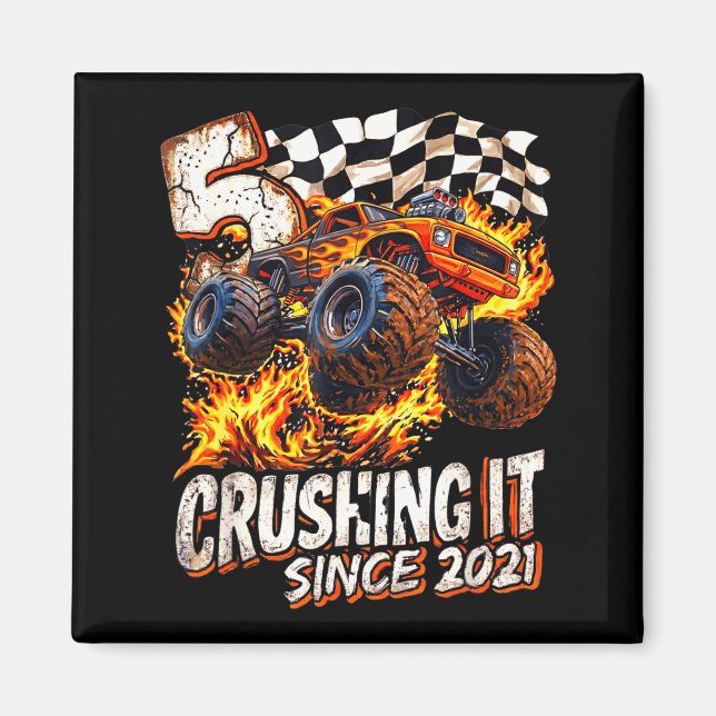 Birthday Monster Truck Boys 5 Crushing It Since 20 Magnet (Front)