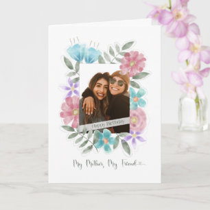 Birthday Mother Custom Photo Watercolor Flowers Card