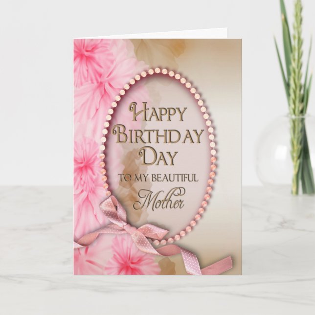 Birthday - Mother - Delicate Pink Oval - Floral Card (Front)