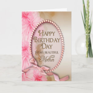 Birthday - Mother - Delicate Pink Oval - Floral Card