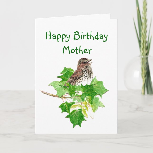 Birthday Mother Watercolor Song Sparrow Nature Card (Front)