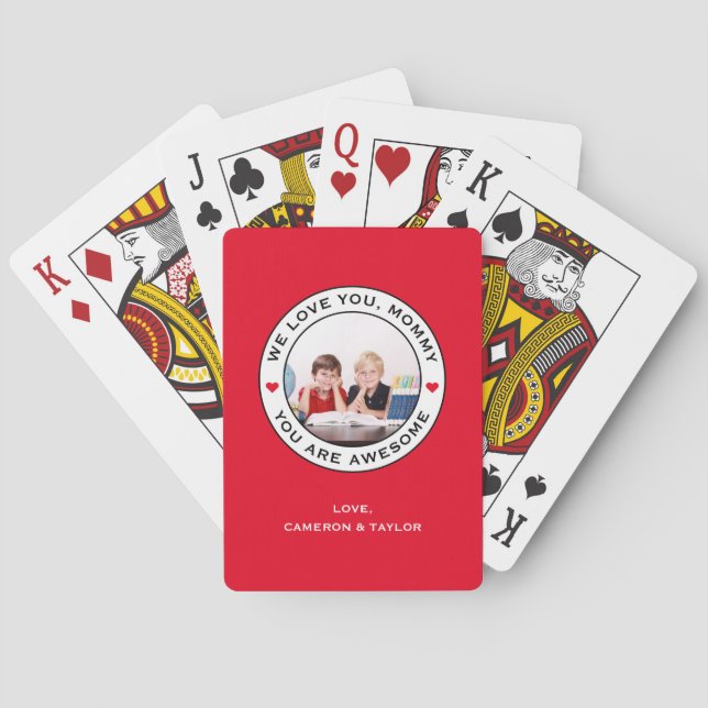 Birthday Mothers Day Photo Heart Red White Black Playing Cards (Back)