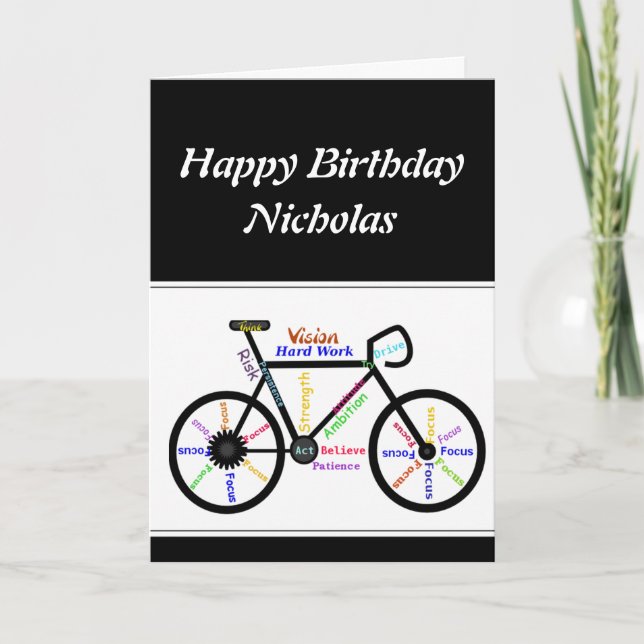  Birthday Motivational Bike Bicycle Custom Name Card (Front)