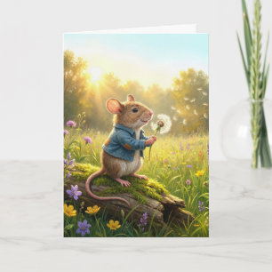 Birthday Mouse Blowing Dandelion Seedlings Card