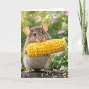 Birthday Mouse Eating Corn on the Cob Card