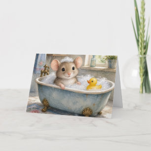Birthday Mouse in Bubble Bath with Yellow Ducky Card