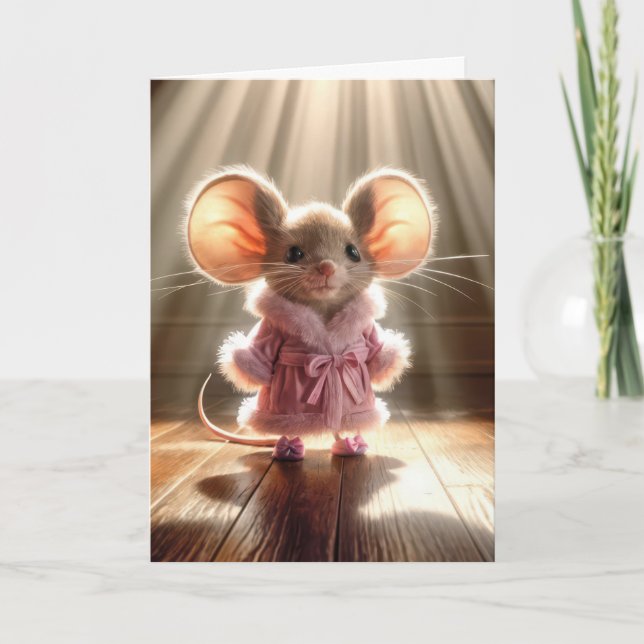 Birthday Mouse In Pink Robe Card (Front)