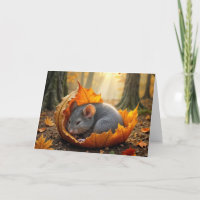 Birthday Mouse Napping In an Autumn Leaf