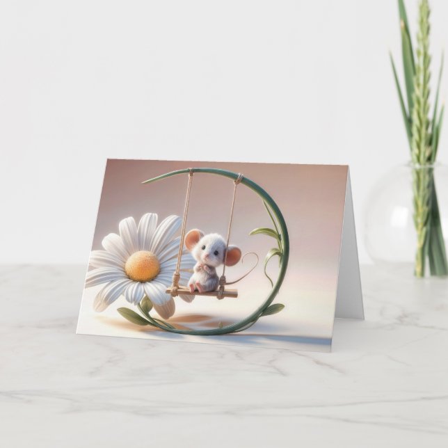 Birthday Mouse On a Daisy Swing Card (Front)