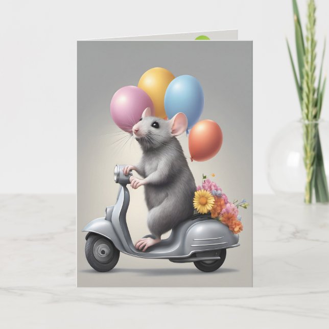 Birthday Mouse On a Scooter Card (Front)