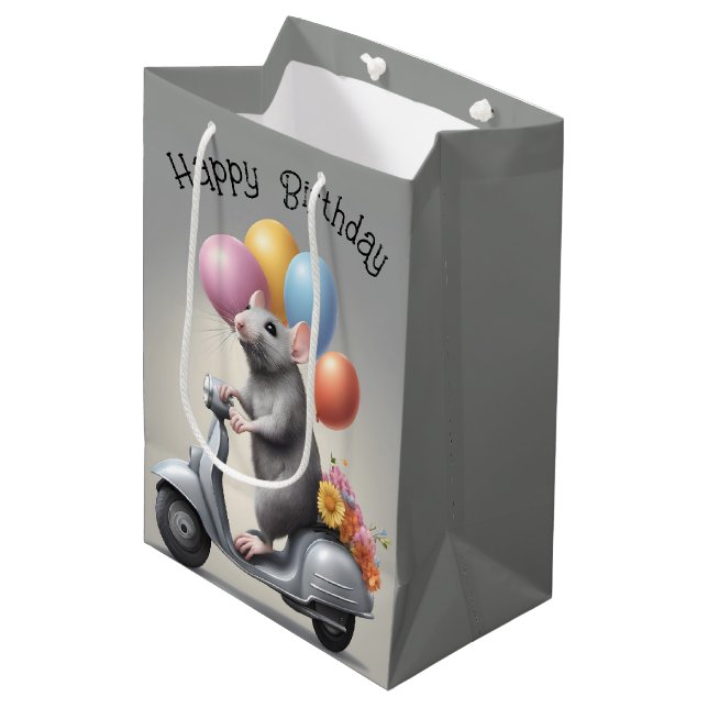Birthday Mouse On a Scooter Medium Gift Bag (Front Angled)