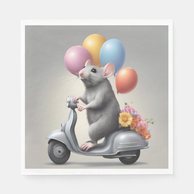 Birthday Mouse On a Scooter Napkin (Front)