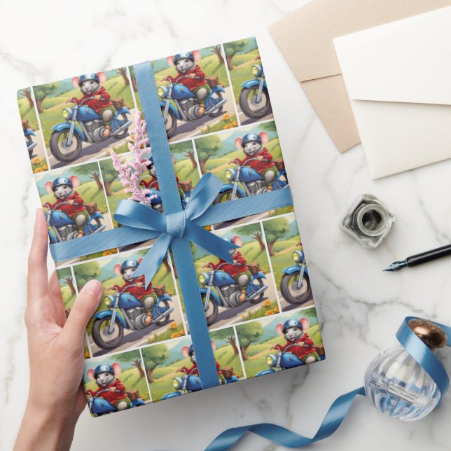 Birthday Mouse On Motorcycle Wrapping Paper (Gifting)