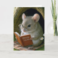 Birthday Mouse Reading a Book In Tree Hole