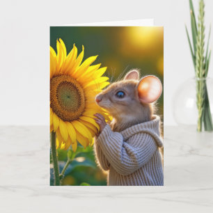 Birthday Mouse Smelling a Sunflower Card