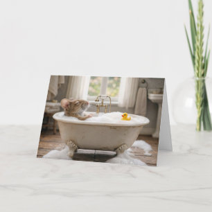 Birthday Mouse Soaking in a Bubble Bath Card