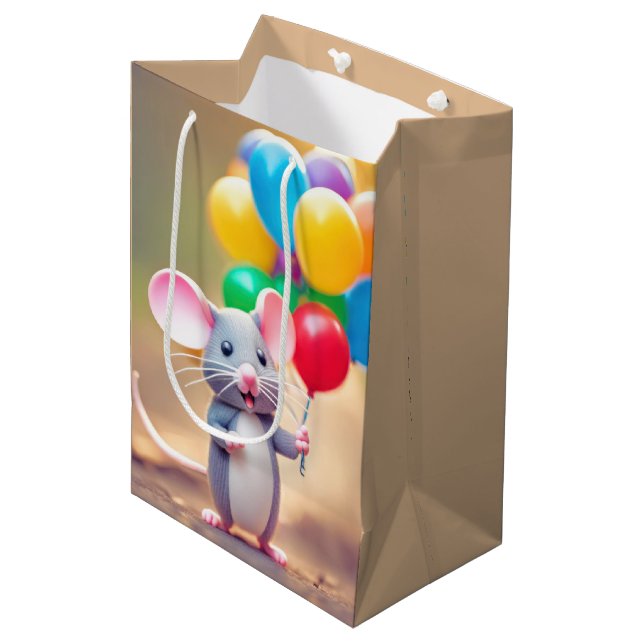 Birthday Mouse With Balloons Medium Gift Bag (Front Angled)