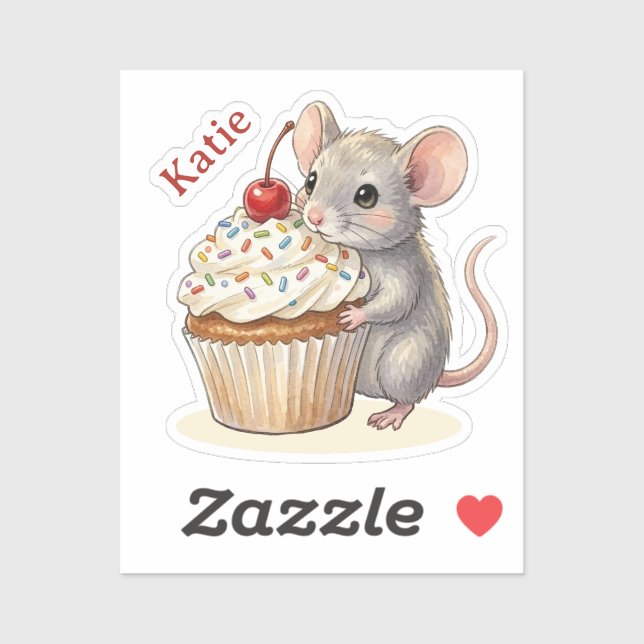 Birthday Mouse with Cupcake | Personalised  (Sheet)