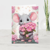 Birthday Mouse With Pink Flowers