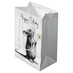 Birthday Mouse With White Daisy Medium Gift Bag