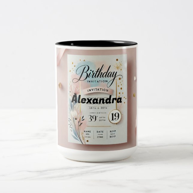 birthday mug, happy birthday gift, birthday coffee Two-Tone coffee mug (Center)