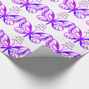 Birthday, mum, butterflies in purple. wrapping paper