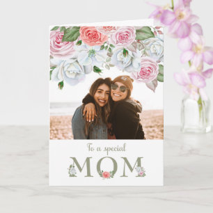 Birthday Mum Custom Photo Watercolor Flowers Card
