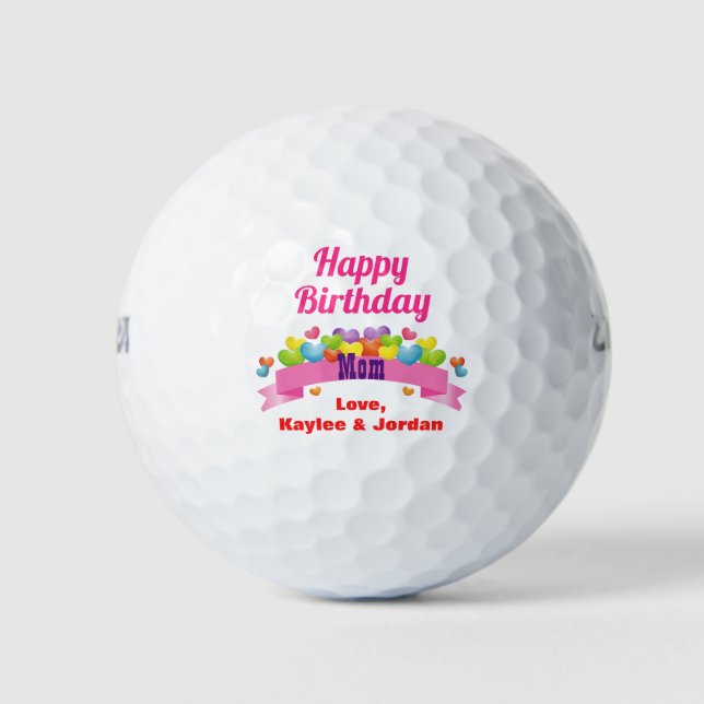 Birthday Mum Mother Golfer Cute Hearts Add Name Golf Balls (Front)