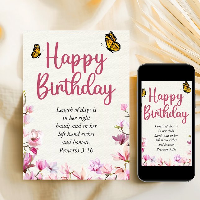 Birthday Mum Pink Floral Scriptural Text  Card (Bible Verse Birthday Mom Pink Floral Printable Card
)