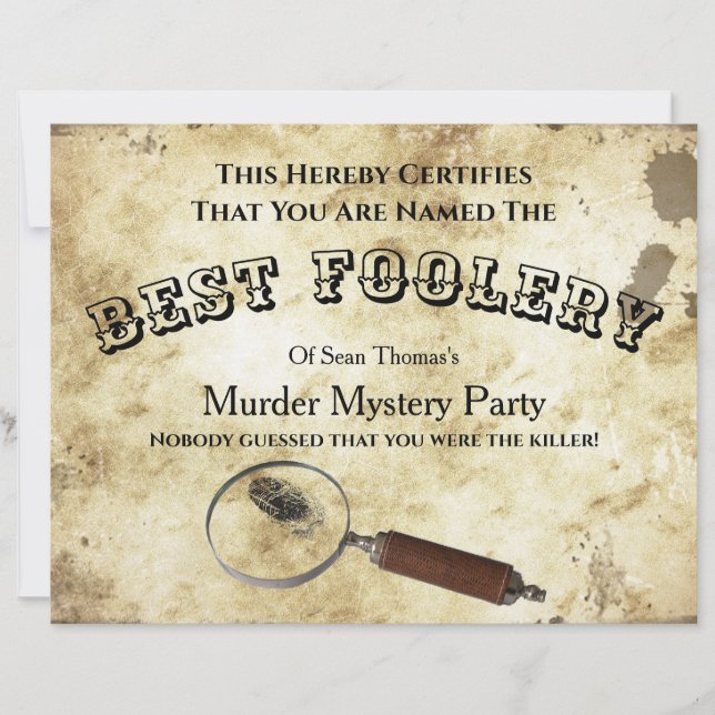 Birthday Murder Mystery Certificate (Front)