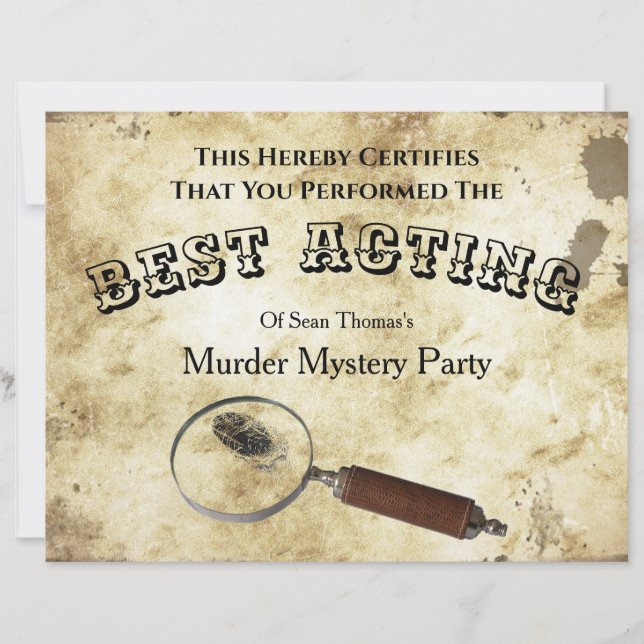 Birthday Murder Mystery Certificate (Front)